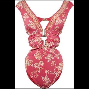 Jets Australia Enchantment Cutout Floral-Print Swimsuit, Papaya